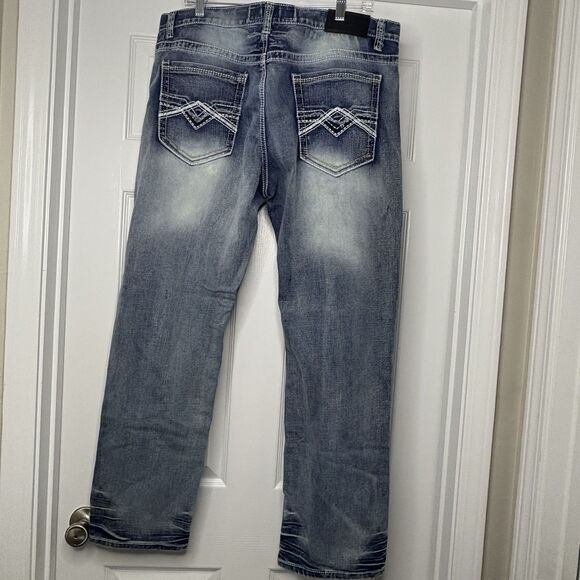 True Luck Classic Stretch Men Straight Jeans Size 38x32 - Picture 4 of 10
